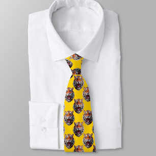Corbata Diseño de patrón de cabeza de tigre amarillo