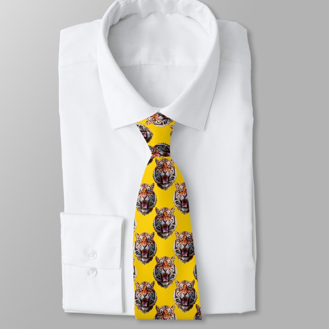 Corbata Diseño de patrón de cabeza de tigre amarillo (Subido por el creador)