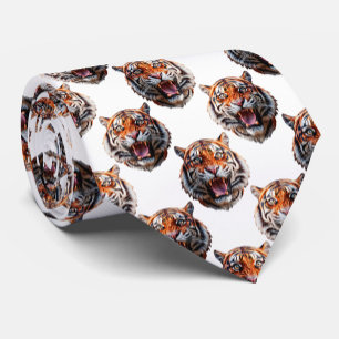 Corbata Diseño de patrón de cabeza de tigre - Blanco