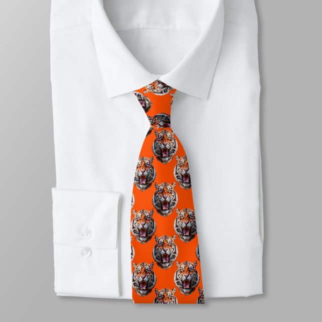 Corbata Diseño de patrón de cabeza de tigre naranja (Subido por el creador)
