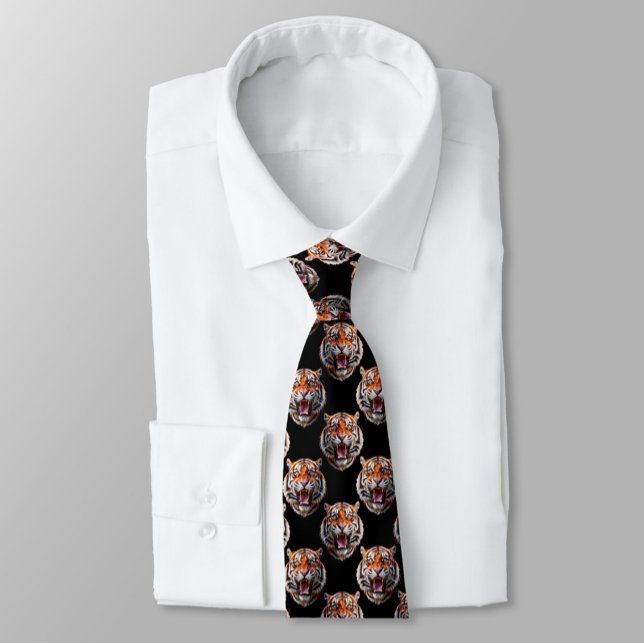 Corbata Diseño de patrón de cabeza de tigre - Negro (Subido por el creador)