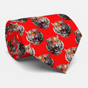 Corbata Diseño de patrón de cabeza de tigre rojo