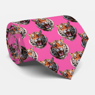 Corbata Diseño de patrón de cabeza de tigre rosa
