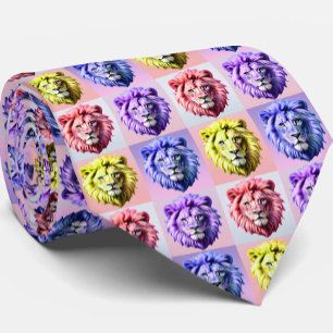 Corbata Diseño de patrón de cuadros con cabeza de león en