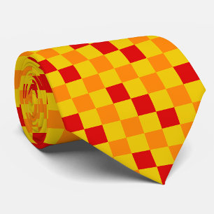 Corbata Diseño de Patrón de Cuadros Rojo Naranja Amarillo