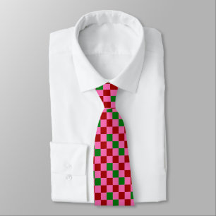 Corbata Diseño de Patrón de Cuadros Rojo Rosa Verde