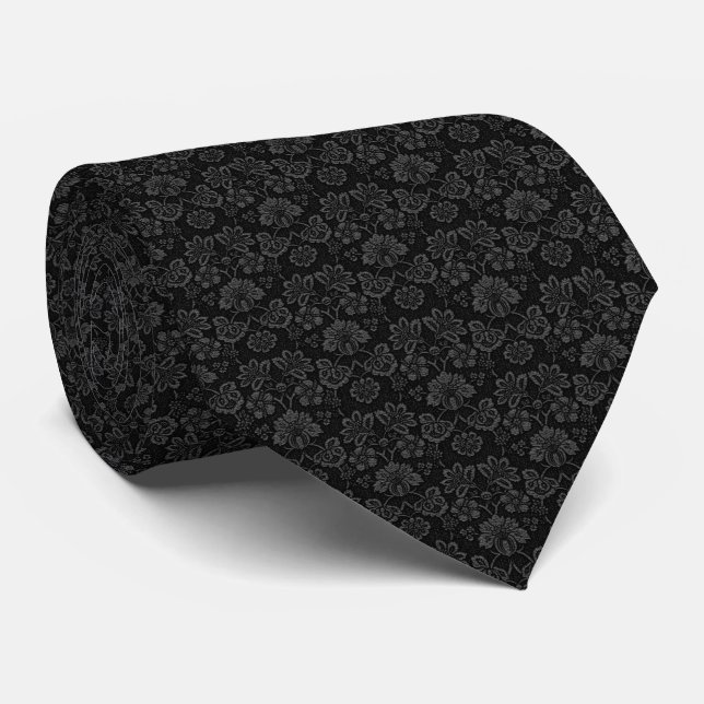 Corbata Diseño de patrón de Damasco negro (Enrollado)