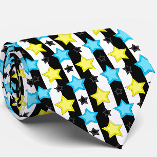 Corbata Diseño de patrón de estrellas azules y amarillas r