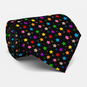 Corbata Diseño de patrón de estrellas coloridas negro