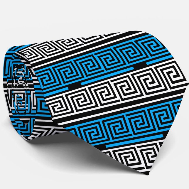 Corbata Diseño de patrón de llave griega azul negro blanco (Subido por el creador)