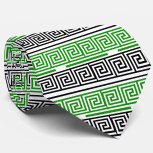 Corbata Diseño de patrón de llave griega negra verde con d