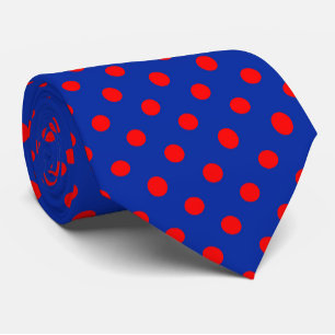 Corbata Diseño de patrón de lunares azules sobre rojo 