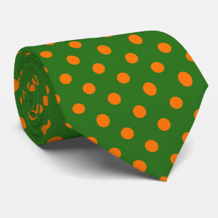 Corbata Diseño de patrón de lunares naranja sobre verde