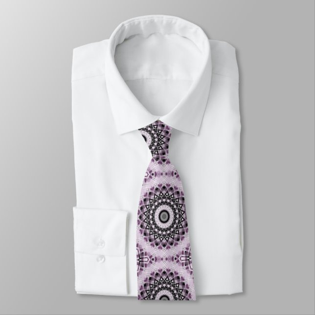 Corbata Diseño de patrón de mandala geométrico violeta y n (Atado)