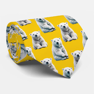 Corbata Diseño de patrón de oso polar amarillo