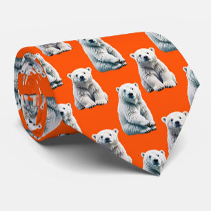 Corbata Diseño de patrón de oso polar en naranja