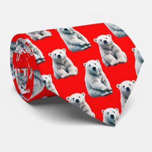 Corbata Diseño de patrón de oso polar en rojo
