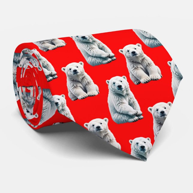 Corbata Diseño de patrón de oso polar en rojo  (Subido por el creador)