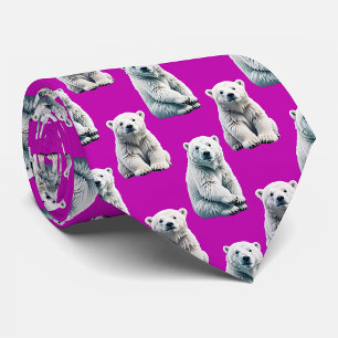 Corbata Diseño de patrón de oso polar púrpura