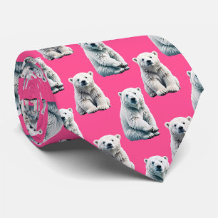 Corbata Diseño de patrón de oso polar rosa
