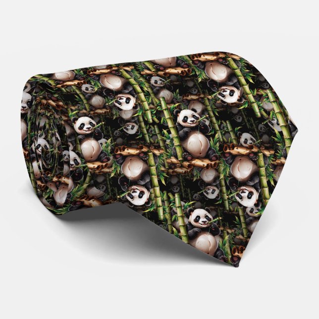 Corbata Diseño de patrón de panda de bambú (Enrollado)