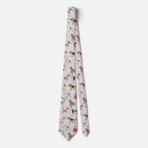 Corbata Diseño de patrón de perros pequeños blanco