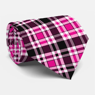 Corbata Diseño de patrón de tartán de franela rosa negro y