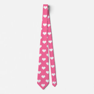 Corbata Diseño de patrones de corazón de amor blanco rosad