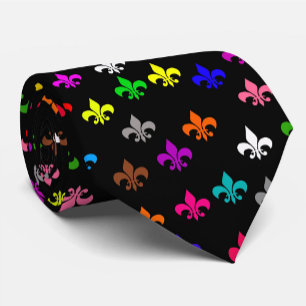 Corbata Diseño de patrones de flor de lis multicolor negro