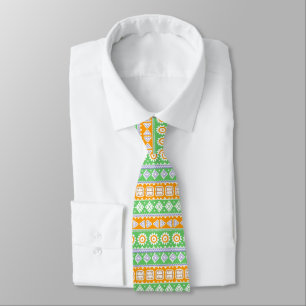 Corbata Diseño de patrones étnicos naranja verde lindo