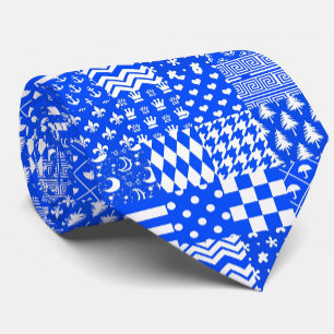 Corbata Diseño de patrones mixtos azul blanco
