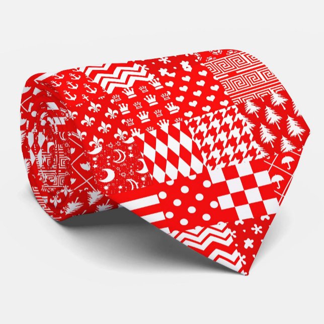 Corbata Diseño de patrones mixtos blancos rojos (Subido por el creador)