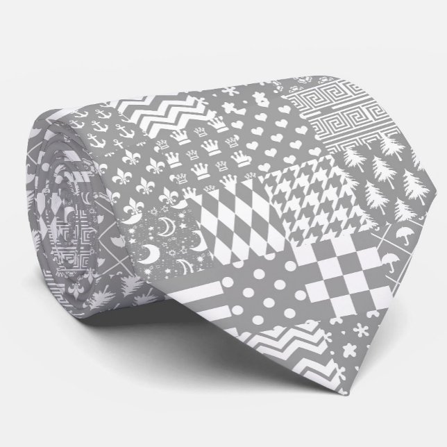 Corbata Diseño de patrones mixtos de blanco gris (Subido por el creador)