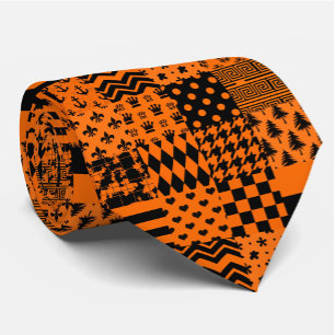 Corbata Diseño de patrones mixtos de color negro naranja