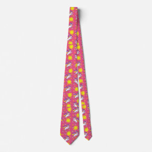 Corbata Diseño de patrones unicornio delgado de color rosa