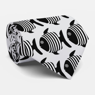 Corbata Diseño de pez ángel negro y blanco