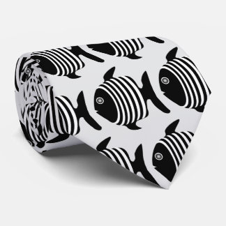 Corbata Diseño de pez ángel negro y blanco