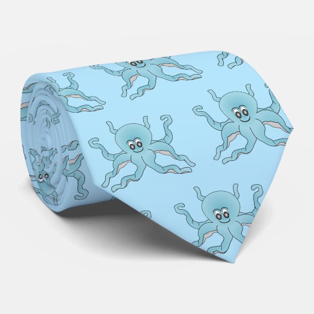 Corbata Diseño de pulpo azul (Enrollado)