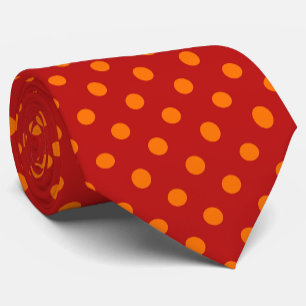 Corbata Diseño de puntos polka del Naranja de fondo rojo