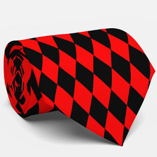 Corbata Diseño de rombos de arlequín de cuadros rojos y ne
