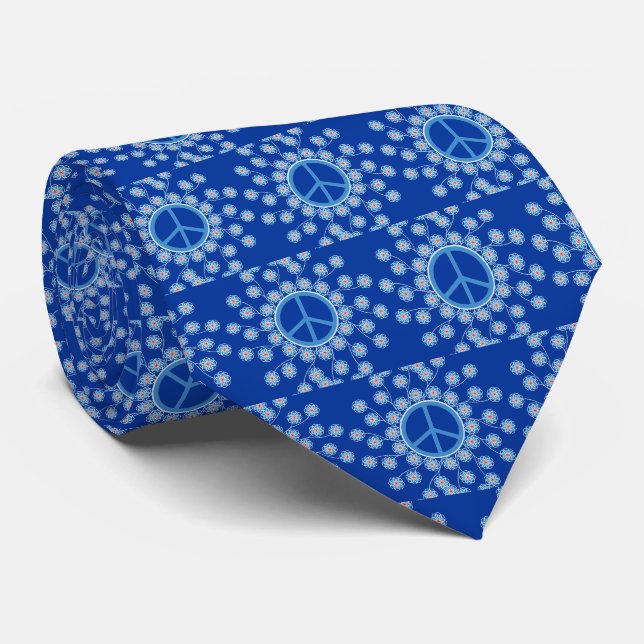 Corbata Diseño de Símbolos de Paz Azul (Enrollado)