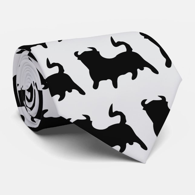 Corbata Diseño de Toro Negro (Enrollado)