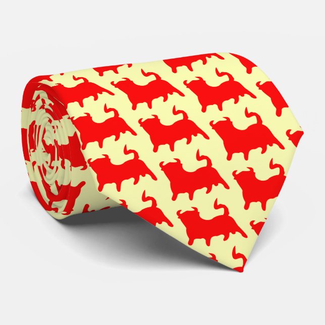 Corbata Diseño de Toros Rojos (Enrollado)