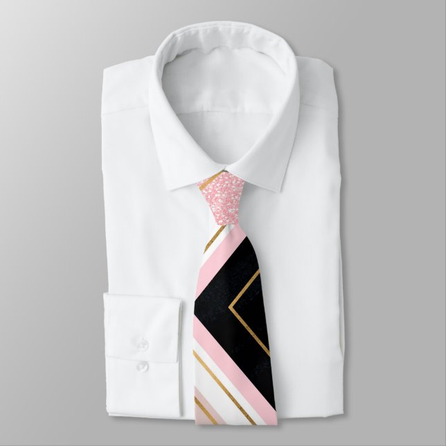 Corbata Diseño de trazos de oro rosado geométrico moderno (Atado)