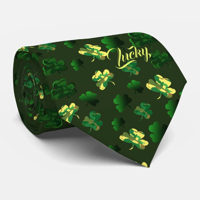 Corbata Diseño de trébol de camuflaje afortunado (Enrollado)