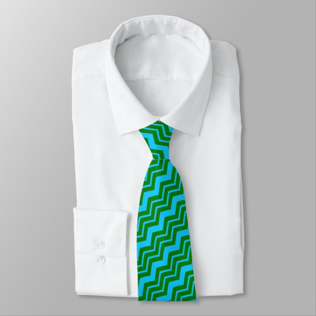 Corbata Diseño de zigzag Chevron azul verde (Atado)