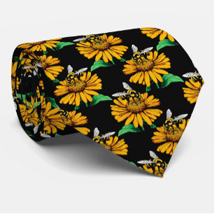 Corbata Diseño del patrón de flor de girasol en negro