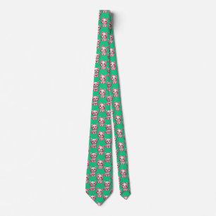 Corbata Diseño del patrón de perro de cachorro rosa - verd