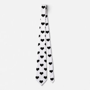 Corbata Diseño del patrón del corazón de amor negro blanco