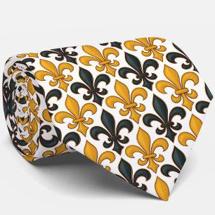 Corbata Diseño del patrón Fleur-de-lis amarillo negro barr